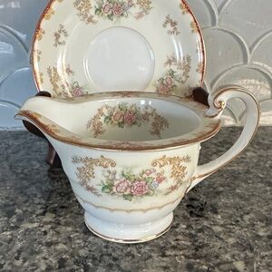 Noritake China Cardinal Rose Creamer Pitcher & Saucer  Occupied Japan Vint…